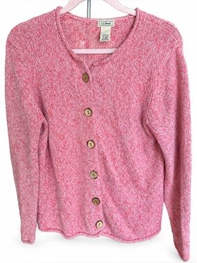 L.L.Bean Women’s XL Pink Marled Cotton Button Cardigan Sweate